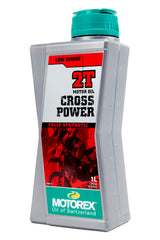 Motorex Cross Power 2T being poured into fuel tank showing easy application