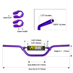Motoroff foam pad detail on purple handlebars providing impact protection
