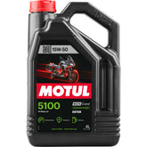 Motul bottle front view showing label and 4L size, highlighting brand reliability