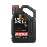Motul 8100 ECO-clean 0W-30 front packaging showing 5L container and product branding for easy identification