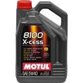 Motul 8100 X-Cess Gen2 5W40 front label showing approvals and 5L capacity benefits