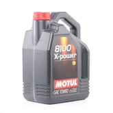 Motul 8100 X-Power front label showing product and capacity, promoting confidence