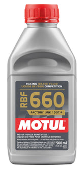 Motul RBF 660 front packaging showing bottle and benefit of high-boiling performance