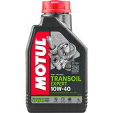 Motul Transoil Expert front label showing product ID and performance benefits