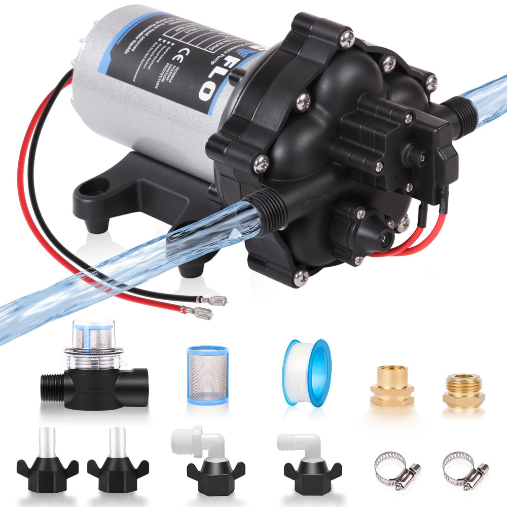 MRGVFLO front view showing pump and fittings, reliable pressure delivery
