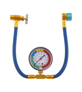 Mtsooning front view of R1234yf kit showing tap and gauge for safe charging