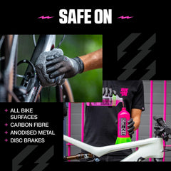 Muc-Off concentrate applied to chain for degreasing and drivetrain maintenance