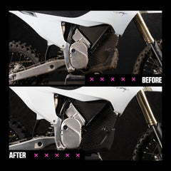 Muc-Off applying cleaner to motorcycle in garage for efficient degreasing