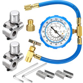 Mudder front view of piercing valve kit showing compact metal valve and components, ensures easy installations