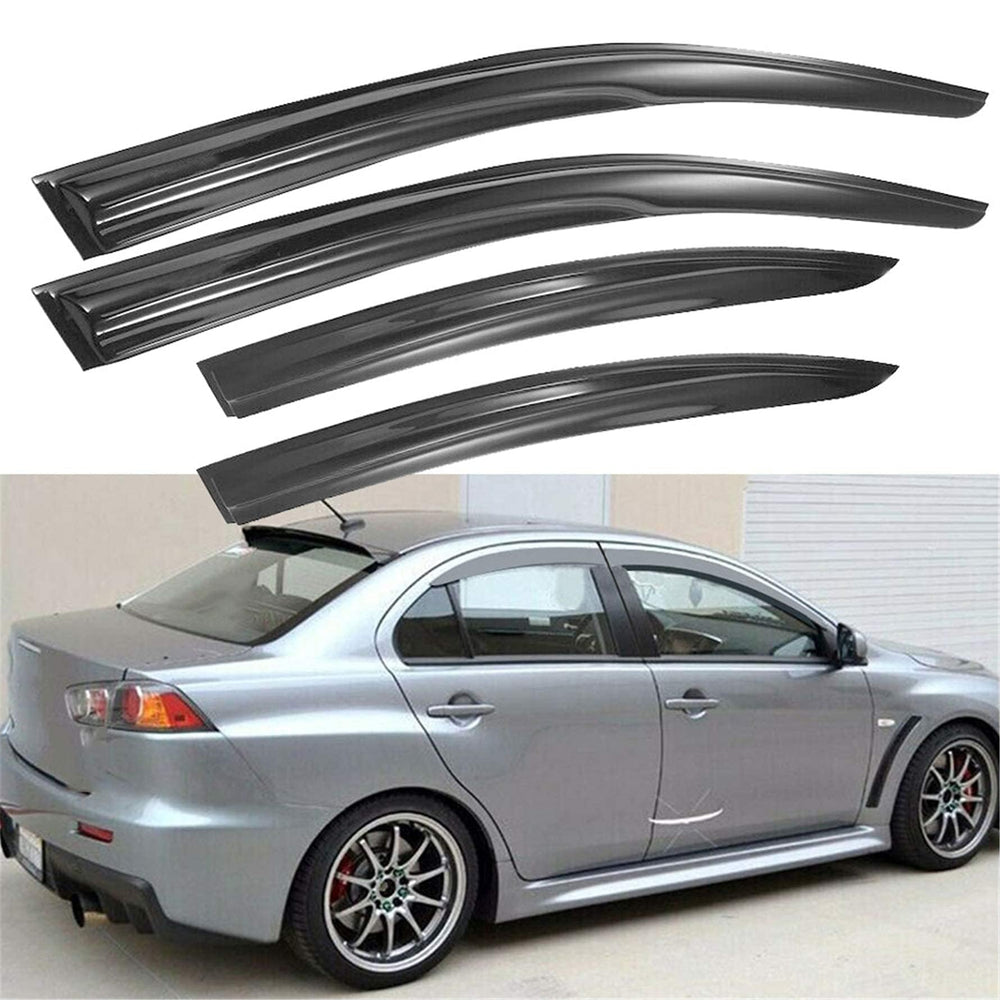 munirater visor front view installed on Mitsubishi Lancer showing sleek protection and improved airflow