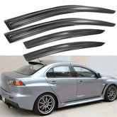 munirater visor front view installed on Mitsubishi Lancer showing sleek protection and improved airflow