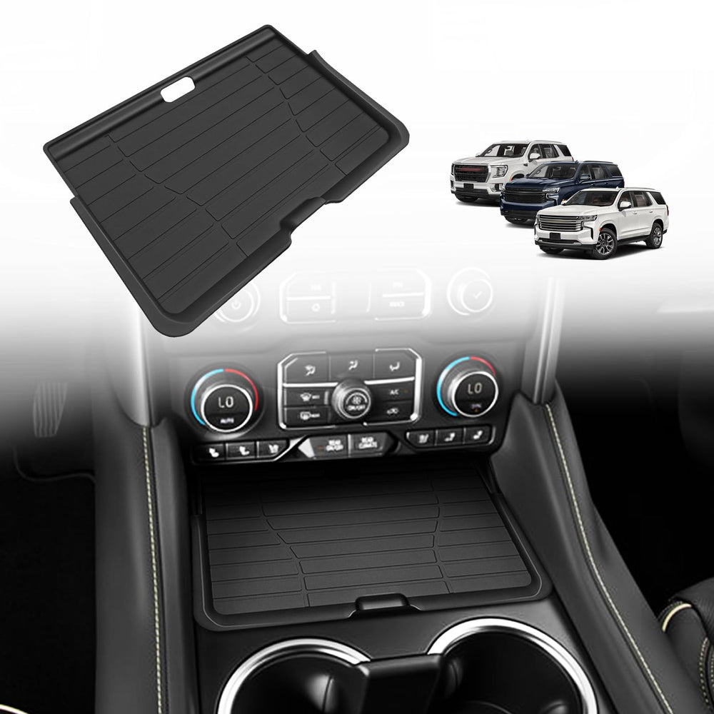 Muslogy front console organizer front view showing neat hidden storage and accessibility