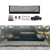 Muslogy cargo net front view installed on Tundra showing secure fit