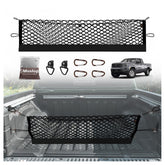 Muslogy cargo net front view showing clean fit and bed protection