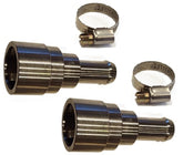 Muzzys front view of stainless connectors showing durable upgrade and leak prevention