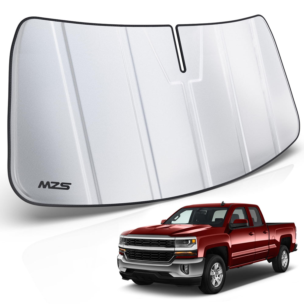 MZS front view of windshield shade showing custom fit and quick install benefit