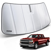 MZS front view of windshield shade showing custom fit and quick install benefit