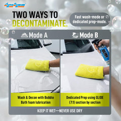 Hand holding Nanoskin AUTOSCRUB mitt demonstrating 6 inch scale and precise control