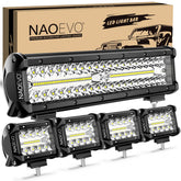 NAOEVO 12 inch LED bar front view showing bright beam and wide coverage benefit