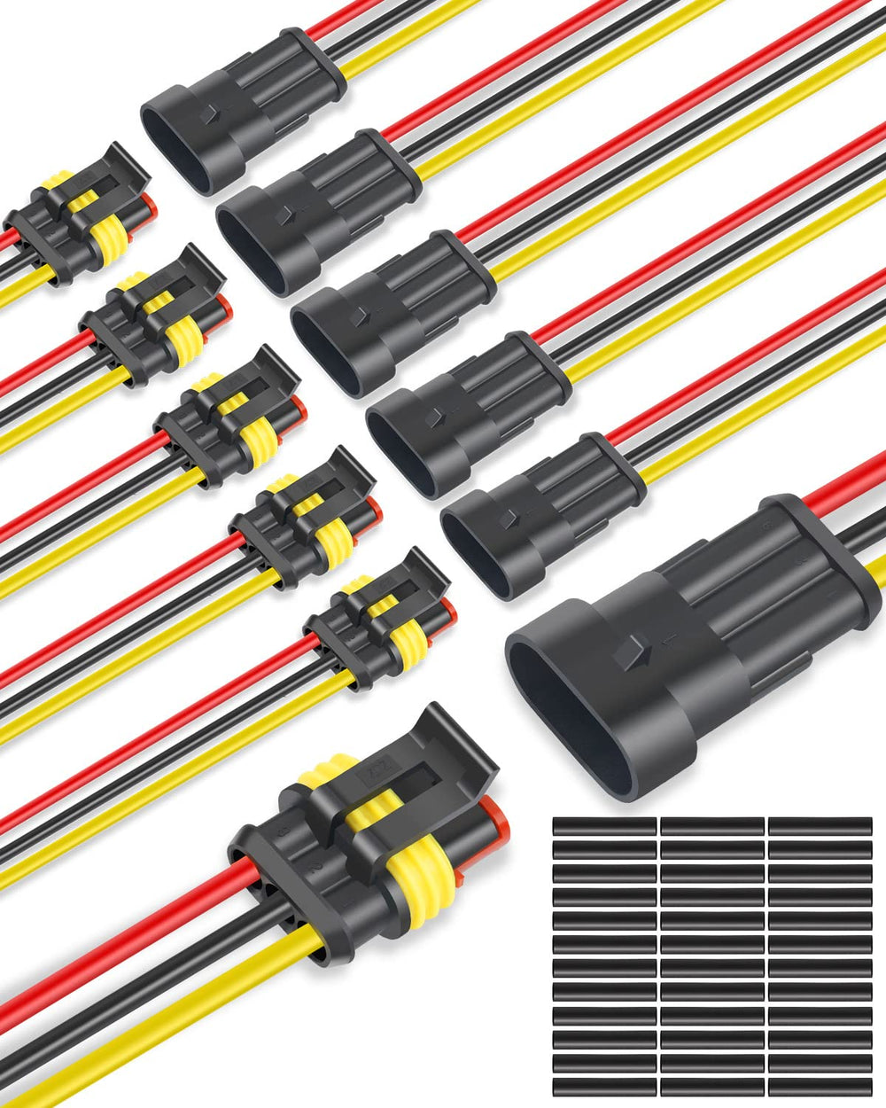 NAOEVO front packaging showing 3-pin waterproof connector kit and benefits