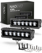 NAOEVO front view of 6-inch LED bar showing compact design and bright output