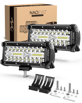 NAOEVO front view of 7-inch light bar showing bright beams and compact form for visibility