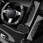 NBTEPEM front view of steering wheel cover showing sporty grey upgrade and protection
