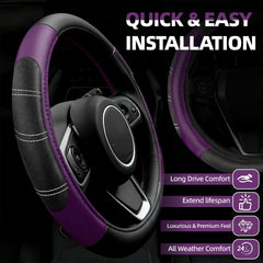 NBTEPEM steering wheel cover closeup highlighting grip and sporty look