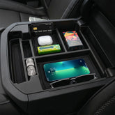 Neepiar front view of center console tray showing precise fit and neat storage