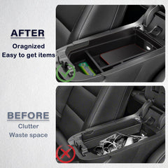 Neepiar installed tray inside GMC Terrain console demonstrating organized storage