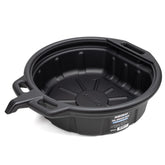 NEIKO front view of black 4‑gallon drain pan showing shape and capacity benefit