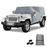 NEVERLAND cab cover front view showing snug fit and windshield elastic for fast install