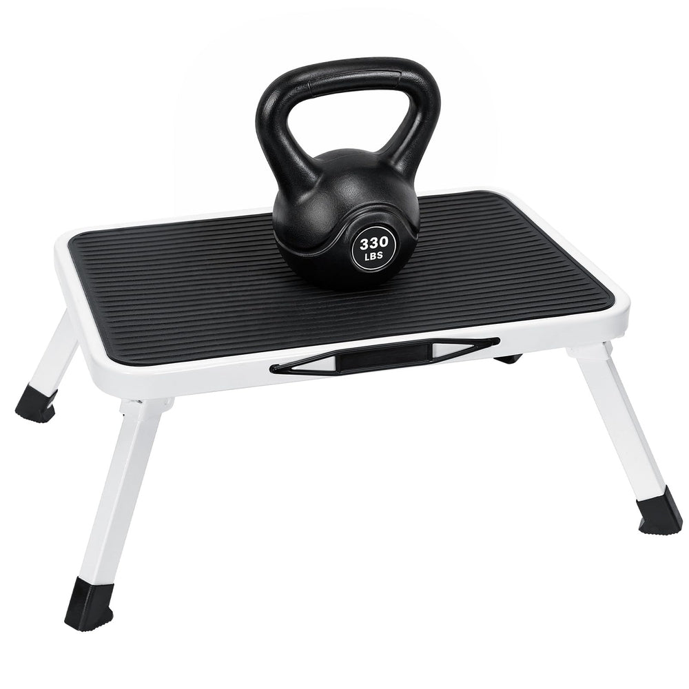 NEWBULIG front view of step stool showing stable stance and easy reach