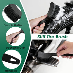 NexaBrush stiff and soft tire brushes side-by-side scrubbing tread and sidewall safely