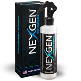 Nexgen bottle front label showing product identity and compact size benefit