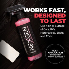 Close-up of Nexgen spray texture on panel showing lubricating foam for scratch prevention