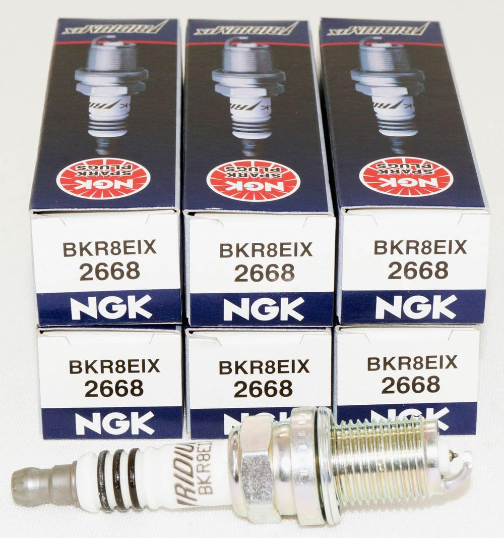 NGK BKR8EIX six-pack front packaging showing part number and benefit of OEM quality