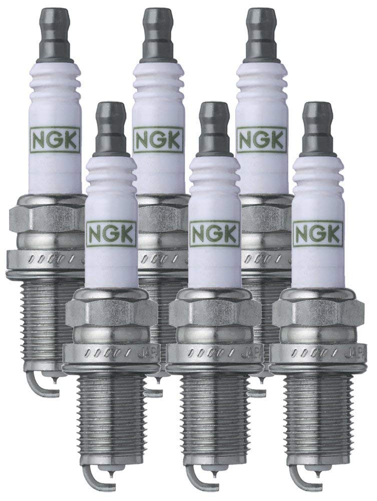 NGK pack front view showing six iridium spark plugs, consistent replacement
