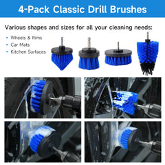 NIKCOSMK closeup of drill brush attachments demonstrating heavy-duty scrubbing capability