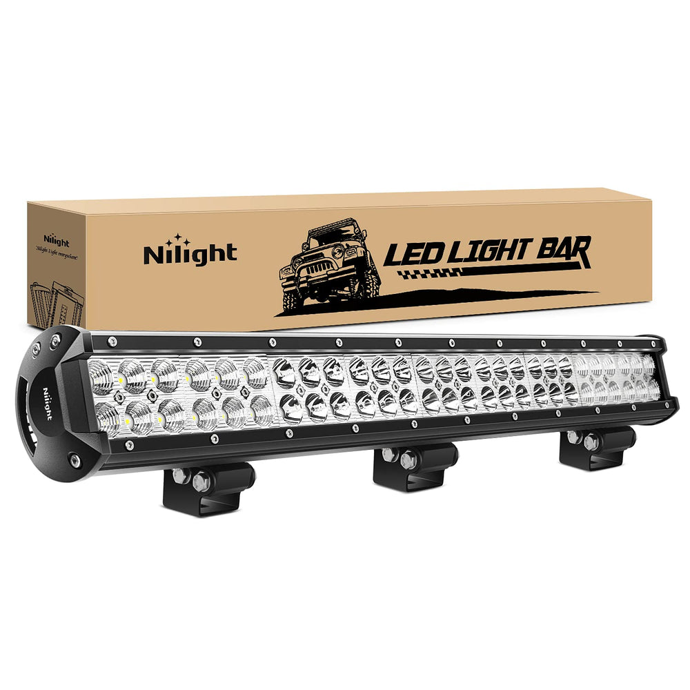 Nilight 25" front view showing full light bar and beam pattern benefit