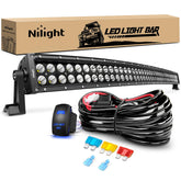 Nilight 42-inch curved front view showing full beam and sleek black panel benefit visibility