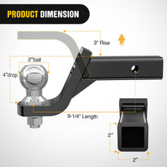 Nilight angled side profile with 2-inch ball demonstrating secure connection
