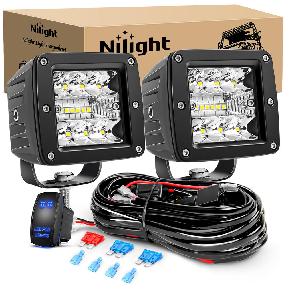 Nilight front view of both cubes showing beam pattern and increased brightness benefit