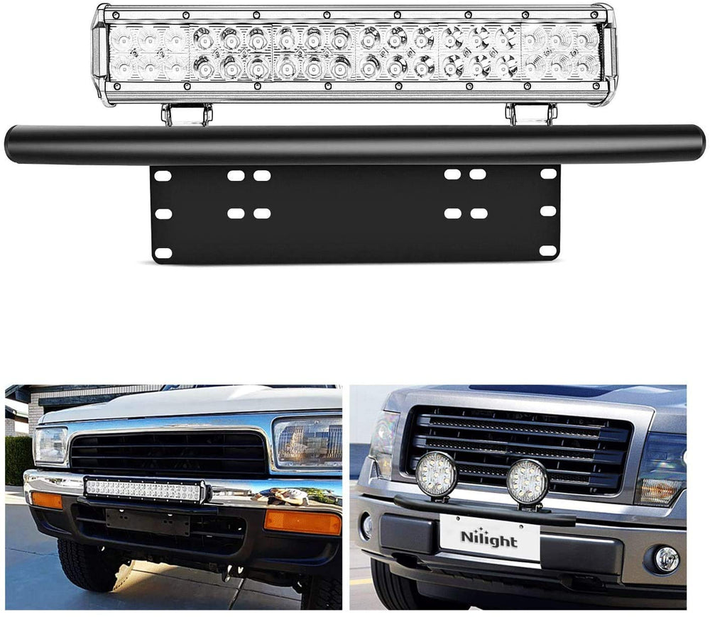 Nilight bracket mounted on front license plate showing clean install and added light support