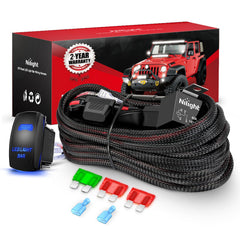 Nilight front view of harness assembly showing relay and wiring, ensures safe power delivery