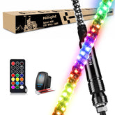 Nilight front packaging showing two 2ft spiral RGB whips and included hardware, clear contents benefit
