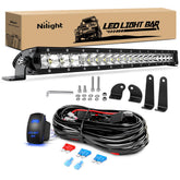 Nilight front view of 21-inch LED light bar showing bright face and coverage benefit