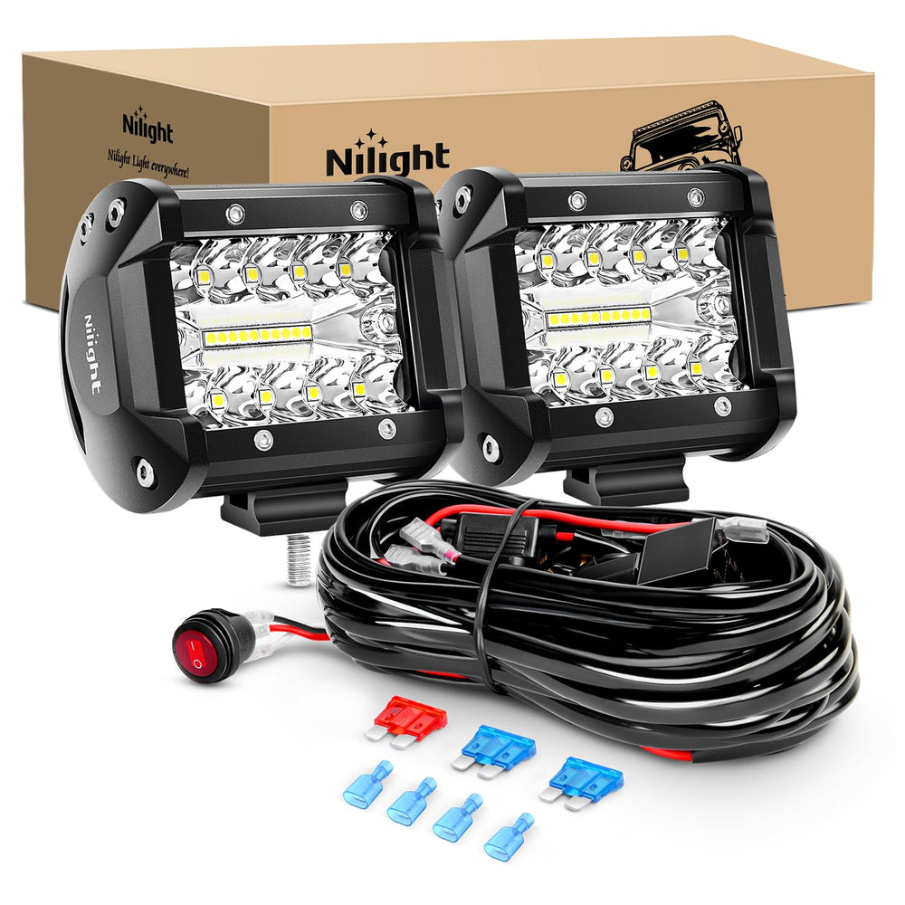 Nilight front view of 4-inch LED pods showing bright output and rugged build