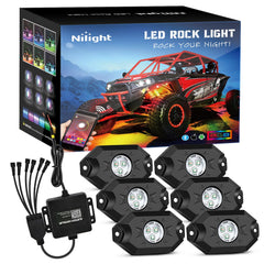 Nilight front view of 6-pod kit showing compact pods and benefits of bright multicolor underglow