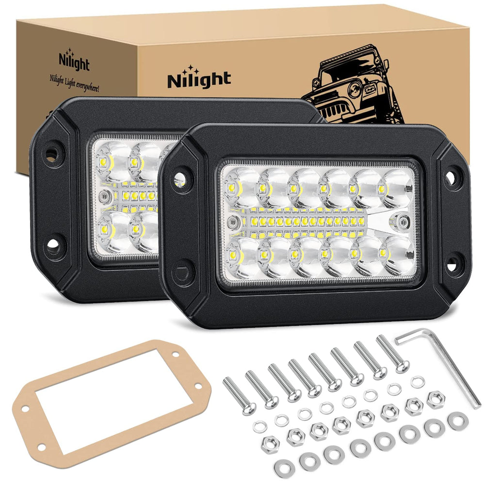 Nilight front view of 6-inch flush mount pods showing compact form and bright output